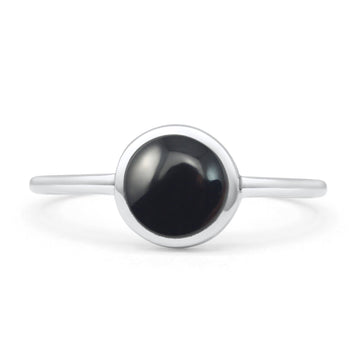 Oxidized Statement Fashion Round Petite Dainty Thumb Ring Simulated Black Onyx 925 Sterling Silver